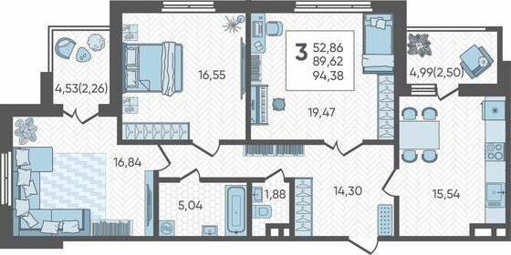 Квартира 94,4 м², 3-комнатная - изображение 1