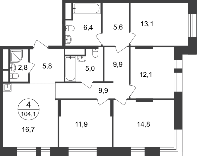 104,1 м², 4-комнатная квартира 21 724 422 ₽ - изображение 1