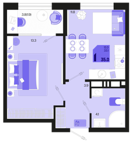 Квартира 35 м², 1-комнатная - изображение 1