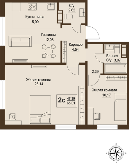 65 м², 3-комнатная квартира 6 338 475 ₽ - изображение 1