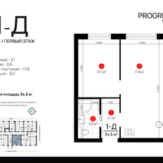 Квартира 34,6 м², 1-комнатная - изображение 2