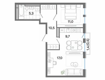 Квартира 53,9 м², 2-комнатная - изображение 1