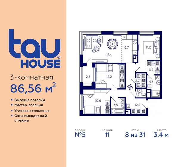 86,6 м², 3-комнатная квартира 11 792 761 ₽ - изображение 24