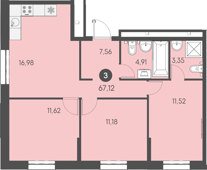 67,1 м², 3-комнатная квартира 11 410 400 ₽ - изображение 1