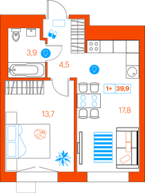 Квартира 39,9 м², 1-комнатная - изображение 1