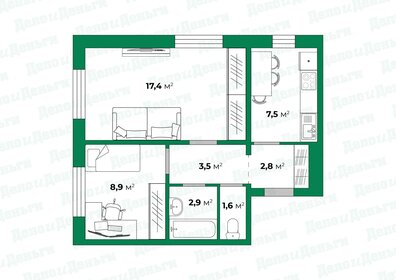 53,3 м², 2-комнатная квартира 4 150 000 ₽ - изображение 61