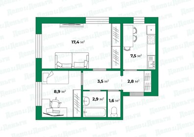 Квартира 44,4 м², 2-комнатная - изображение 1