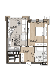 Квартира 87,6 м², 1-комнатная - изображение 1
