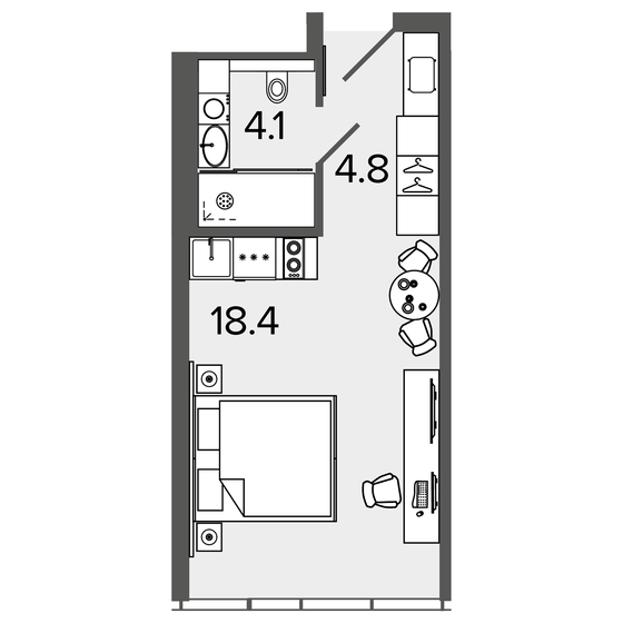 26,7 м², апартаменты-студия 9 000 000 ₽ - изображение 1