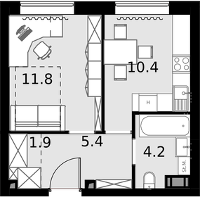 33 м², 1-комнатные апартаменты 9 537 000 ₽ - изображение 32