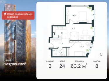 Квартира 63,2 м², 3-комнатная - изображение 1