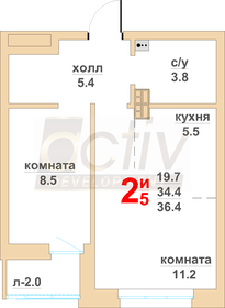 Квартира 34,4 м², 2-комнатная - изображение 1