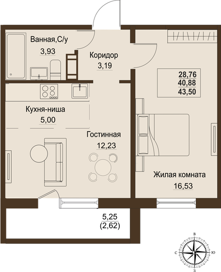 40,9 м², 2-комнатная квартира 4 558 120 ₽ - изображение 1