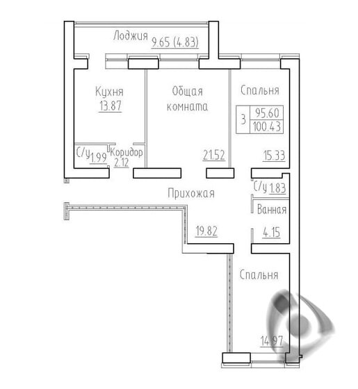 100,4 м², 3-комнатная квартира 11 500 000 ₽ - изображение 1