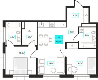 60,3 м², 2-комнатная квартира 7 770 000 ₽ - изображение 50