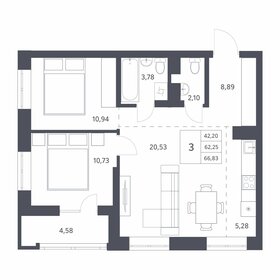 55,5 м², 2-комнатная квартира 7 250 000 ₽ - изображение 77