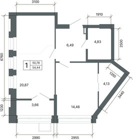 Квартира 54,4 м², 1-комнатная - изображение 2