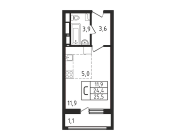 Квартира 25,5 м², студия - изображение 1