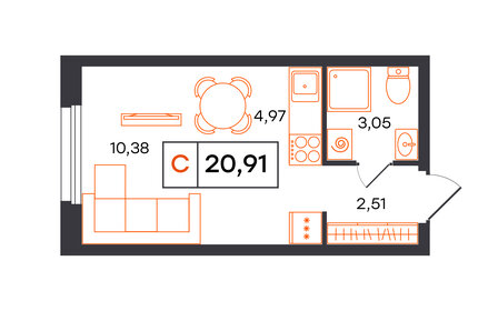 Квартира 20,9 м², студия - изображение 1
