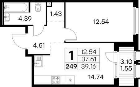 Квартира 39,2 м², 1-комнатная - изображение 1