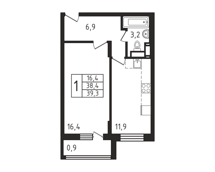 39,3 м², 1-комнатная квартира 6 570 960 ₽ - изображение 1