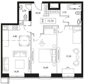 Квартира 73,8 м², 2-комнатная - изображение 1