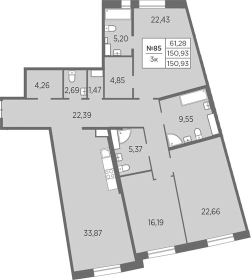 150,9 м², 3-комнатная квартира 73 185 000 ₽ - изображение 1