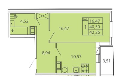 Квартира 42,3 м², 1-комнатная - изображение 1