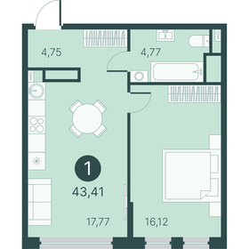 Квартира 43,4 м², 1-комнатная - изображение 1