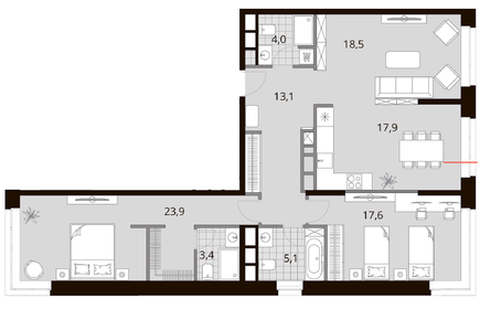 Квартира 103,5 м², 3-комнатная - изображение 1