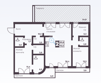 Квартира 112,5 м², 2-комнатная - изображение 1