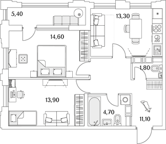 66,5 м², 2-комнатная квартира 12 990 000 ₽ - изображение 105
