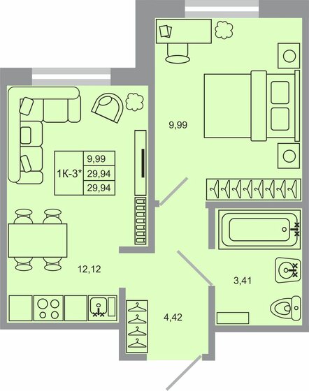 29,9 м², 1-комнатная квартира 4 101 780 ₽ - изображение 1