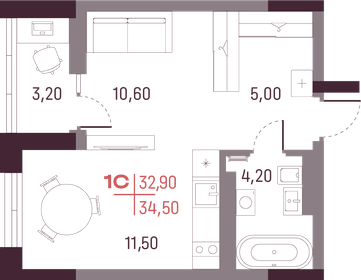 35,9 м², 2-комнатная квартира 4 350 000 ₽ - изображение 45