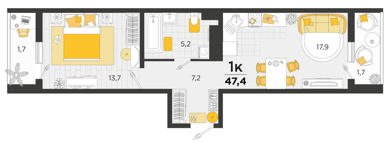 47,4 м², 1-комнатная квартира 7 290 120 ₽ - изображение 1