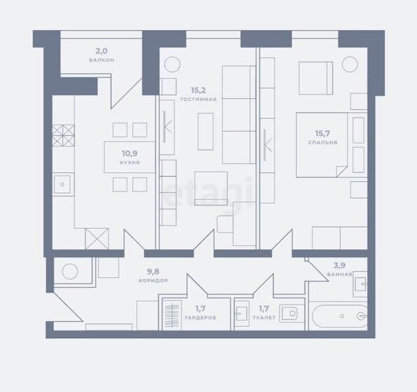 60 м², 2-комнатная квартира 5 650 000 ₽ - изображение 1