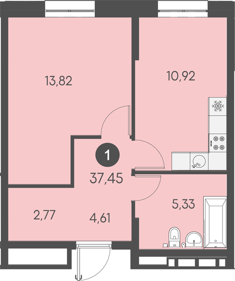 37,5 м², 1-комнатная квартира 6 403 950 ₽ - изображение 1