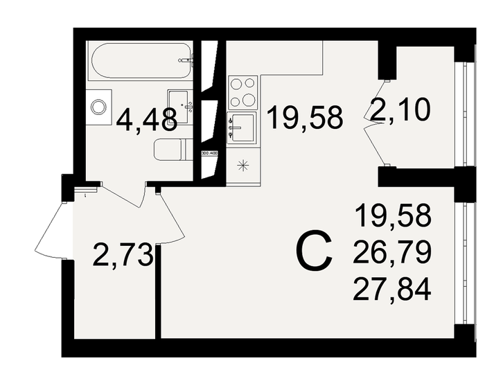 27,8 м², квартира-студия 3 368 640 ₽ - изображение 1