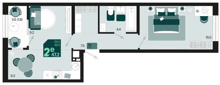 48 м², 3-комнатная квартира 5 899 999 ₽ - изображение 94