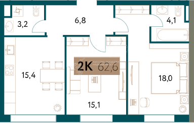 Квартира 63 м², 2-комнатная - изображение 2