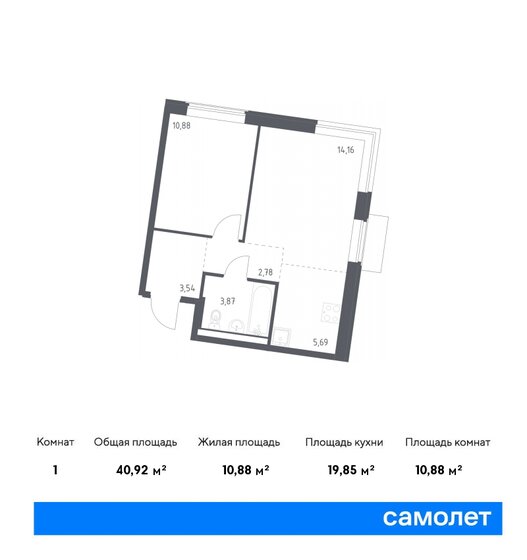 40,9 м², 1-комнатная квартира 9 679 804 ₽ - изображение 1