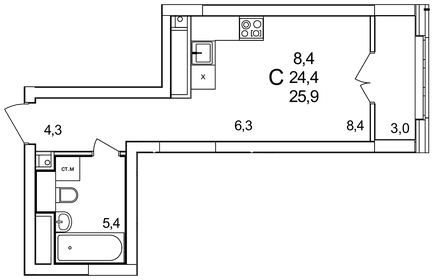 30 м², квартира-студия 3 900 000 ₽ - изображение 34