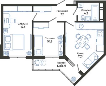 60,1 м², 2-комнатная квартира 10 319 170 ₽ - изображение 81