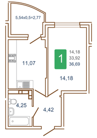 Квартира 36,1 м², 1-комнатная - изображение 1