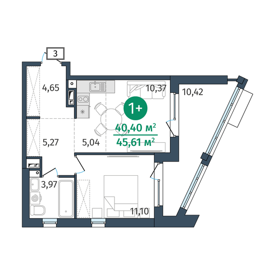 40,4 м², 1-комнатная квартира 6 577 000 ₽ - изображение 16