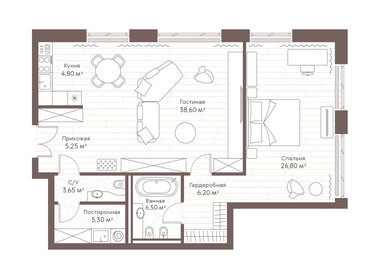 Квартира 96,9 м², 1-комнатная - изображение 2