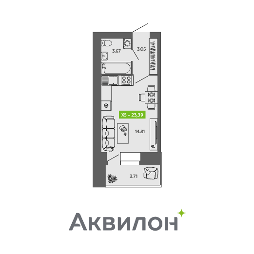 23,4 м², квартира-студия 3 090 271 ₽ - изображение 1