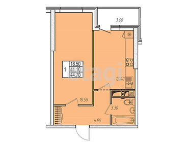 Квартира 44,7 м², 1-комнатная - изображение 2