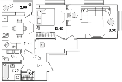 Квартира 59,7 м², 2-комнатная - изображение 1