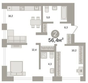 Квартира 56,4 м², 2-комнатная - изображение 2